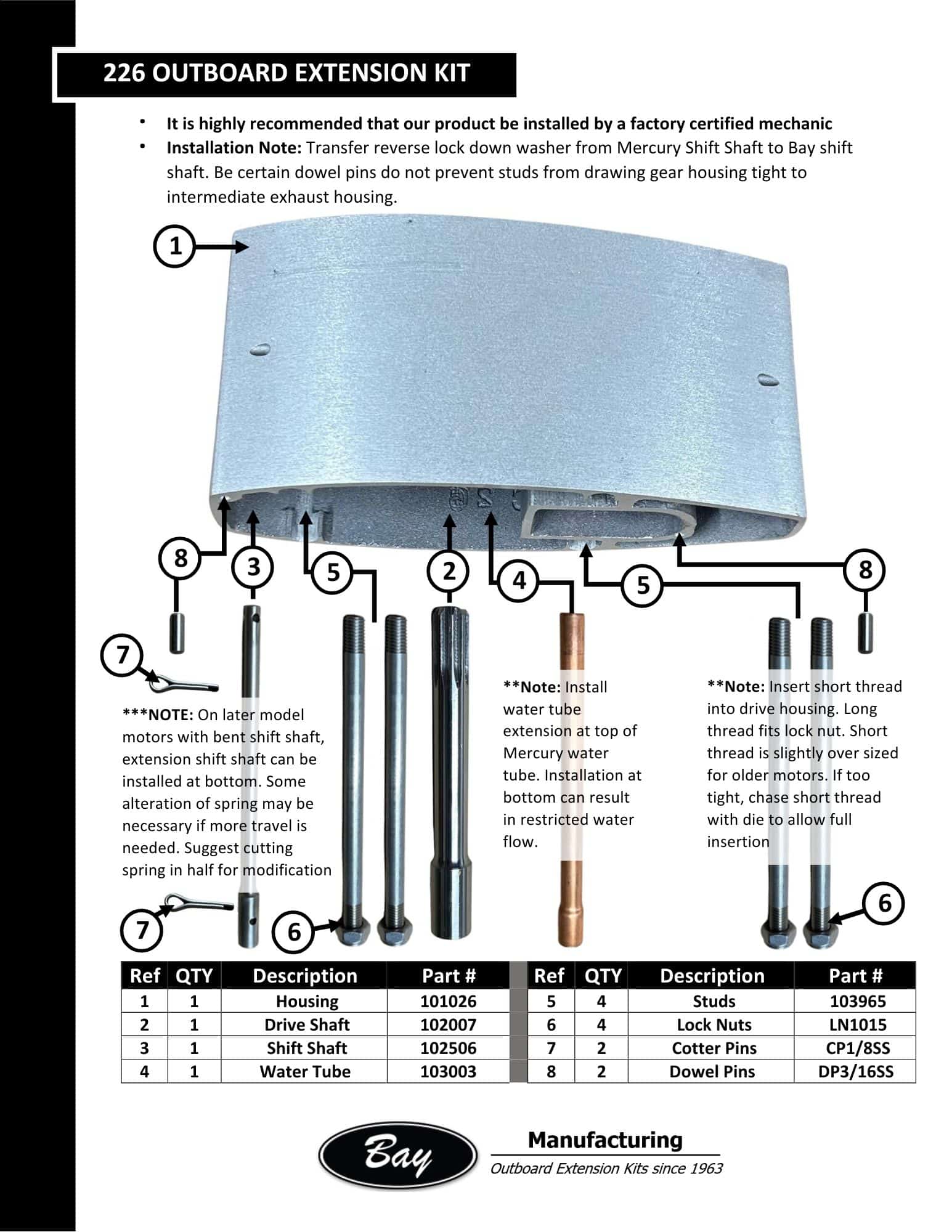 Mercury Outboard Motor Extension Kit 226 | 20-25HP | 5 Inch - Bay