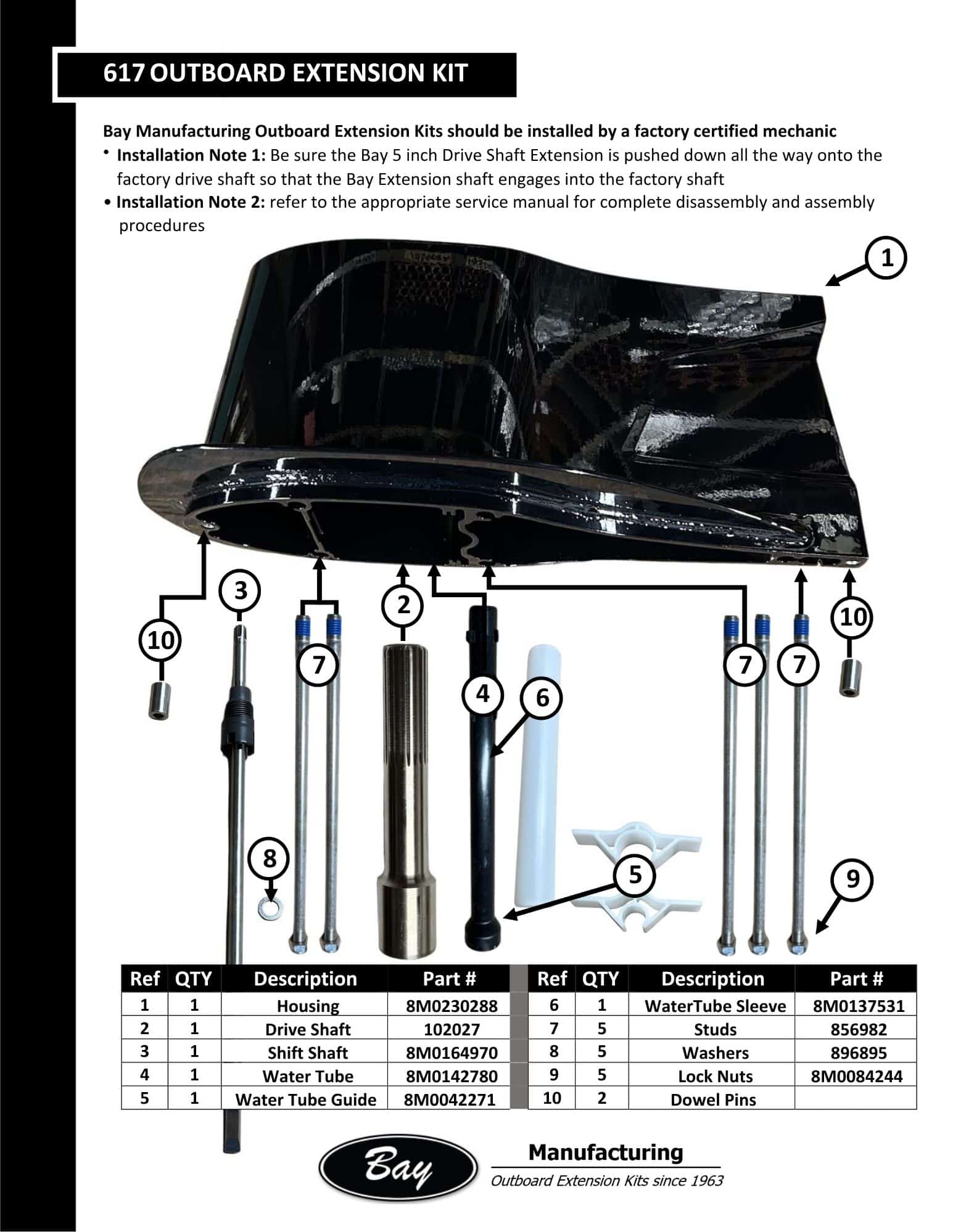 Mercury Outboard Motor Extension Kit 617 | 175-300HP | 10 Inch