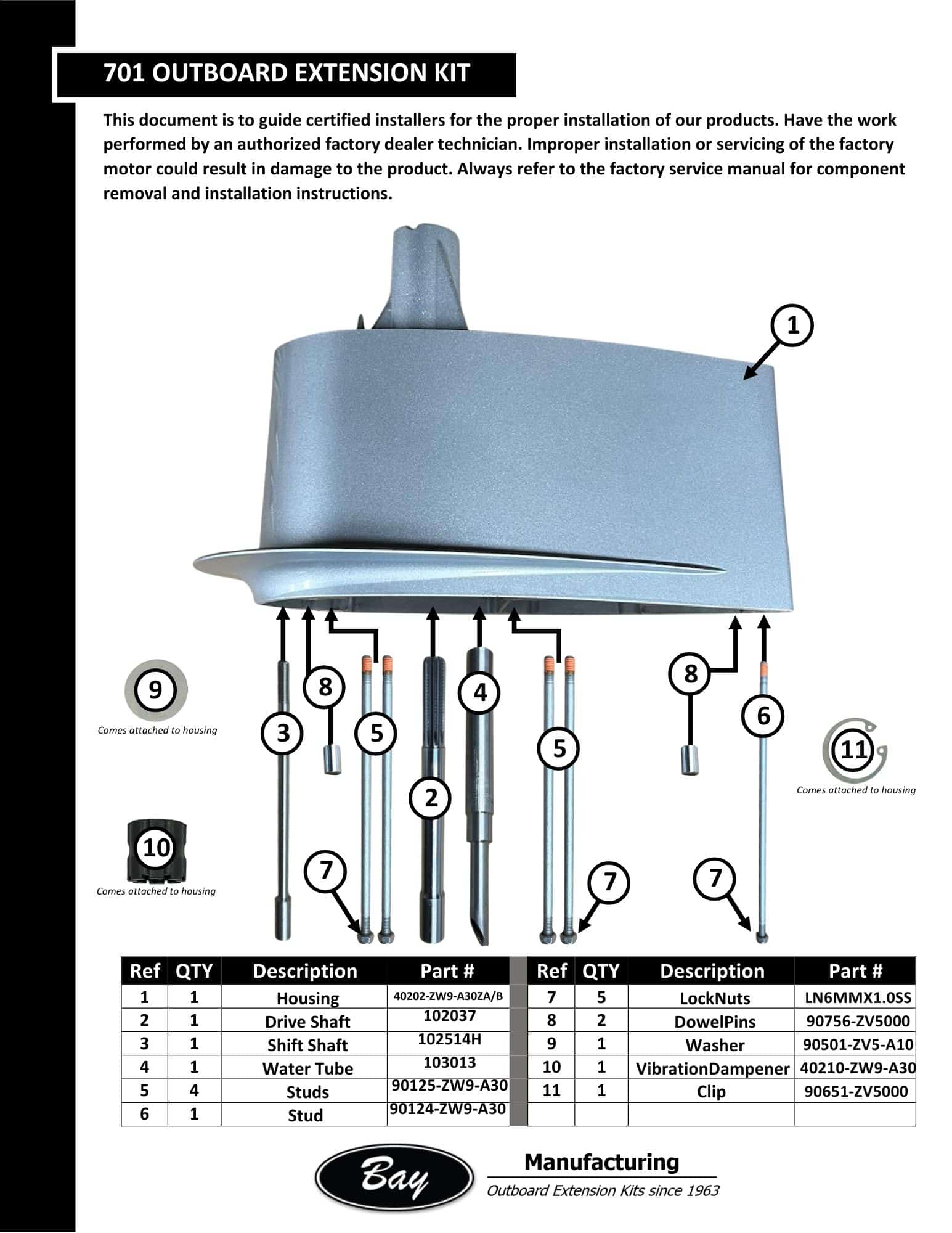 Honda Outboard Extension Kit 701 | 8 - 20HP | 5 Inch - Bay