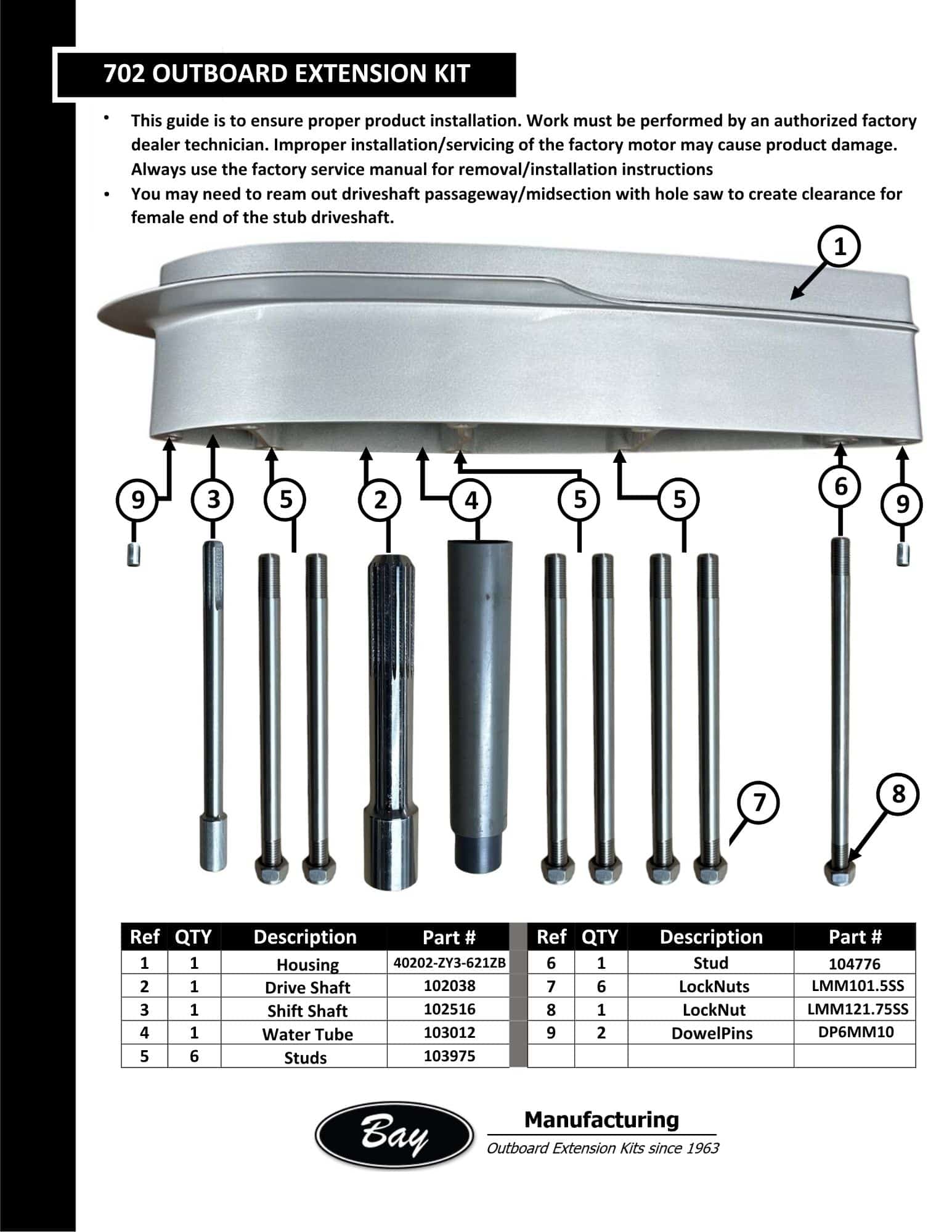 Honda Outboard Extension Kit 702 | 200 - 250HP | 5 Inch - Bay